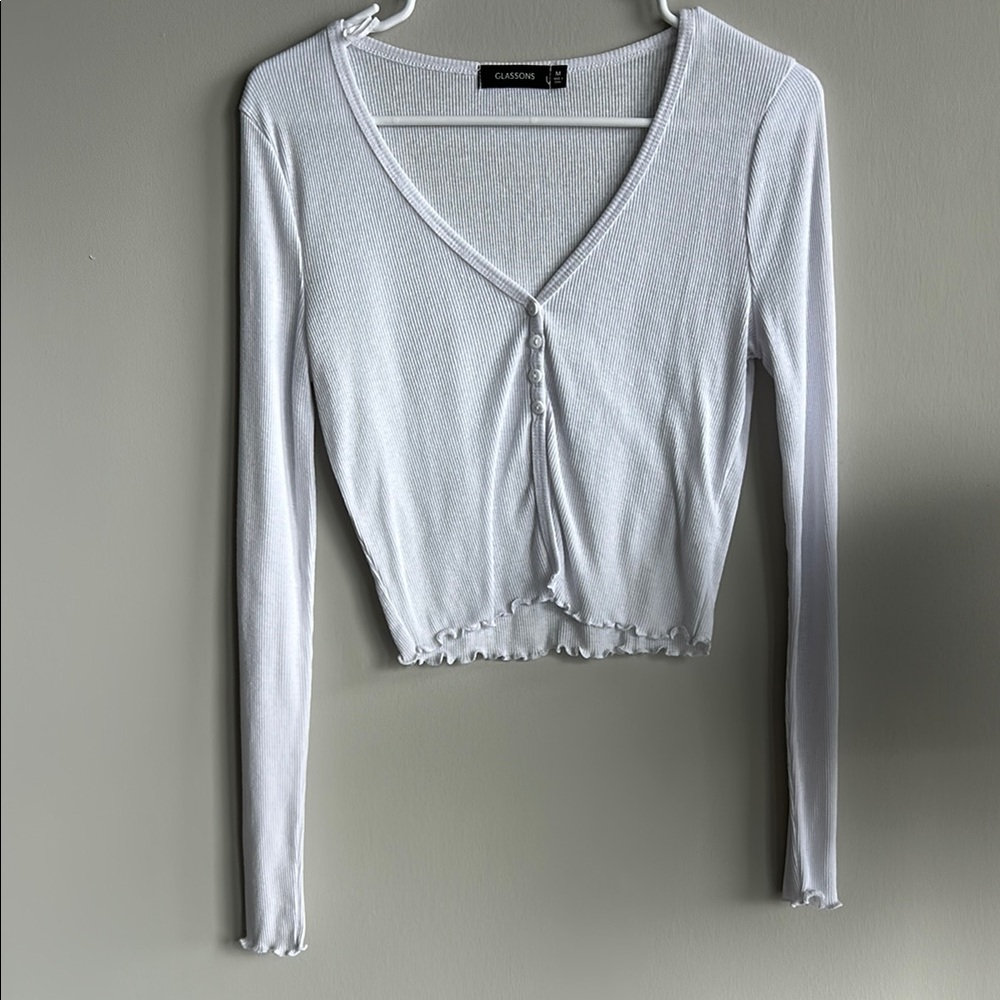 Glassons White Ribbed Long Sleeve Top
